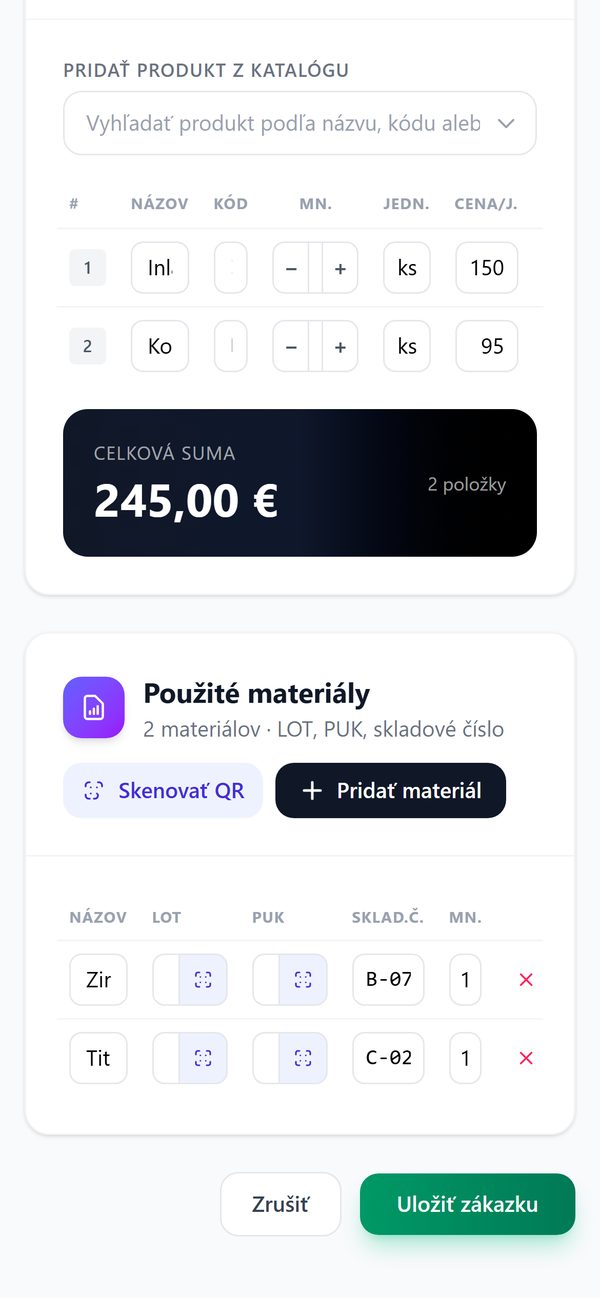 Materiály a skenovanie QR na telefóne